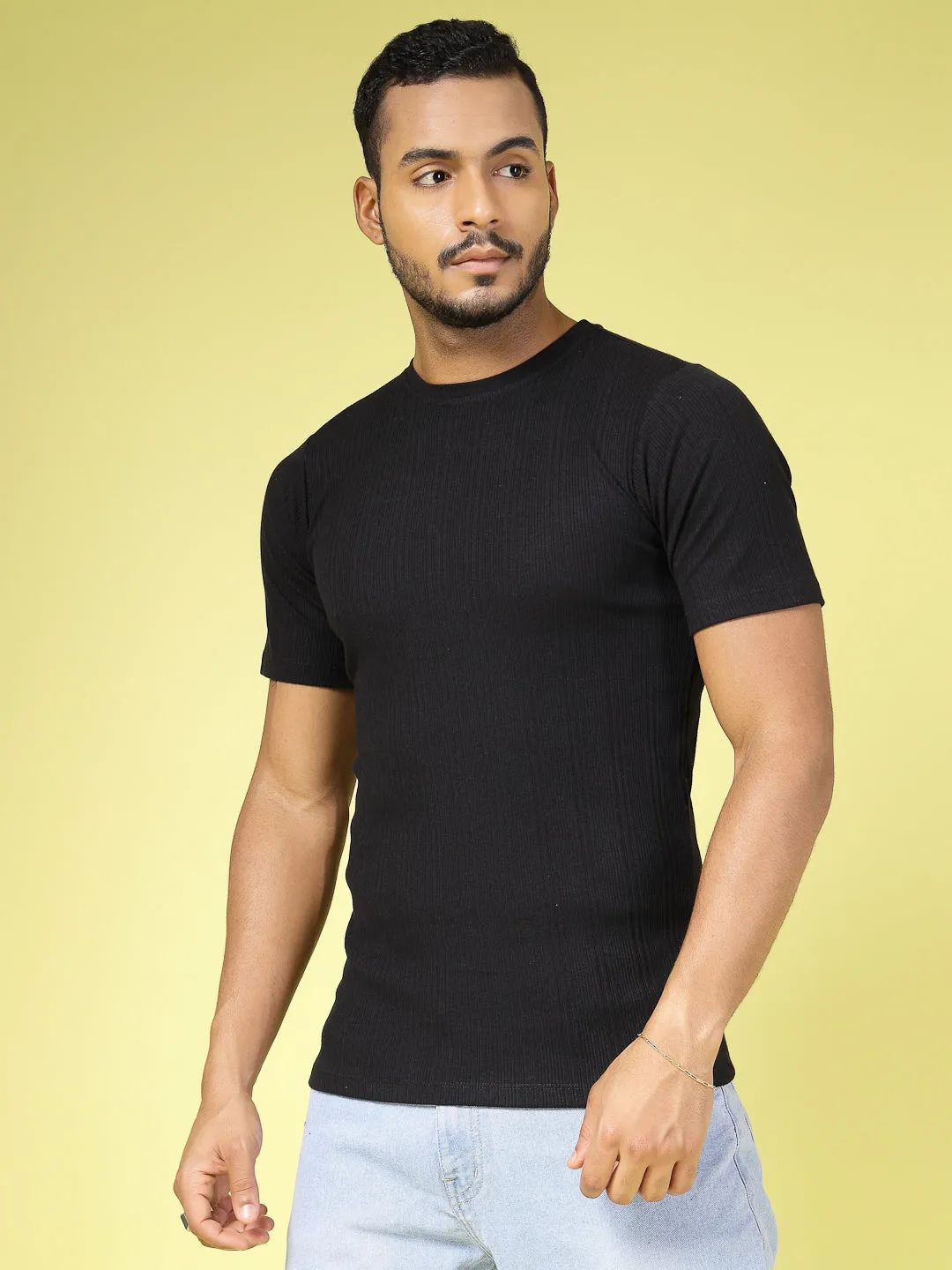 Self Textured Slim Fit T-Shirt