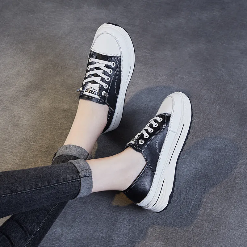 Women Fashion Leather Thick Soled Casual Shoes