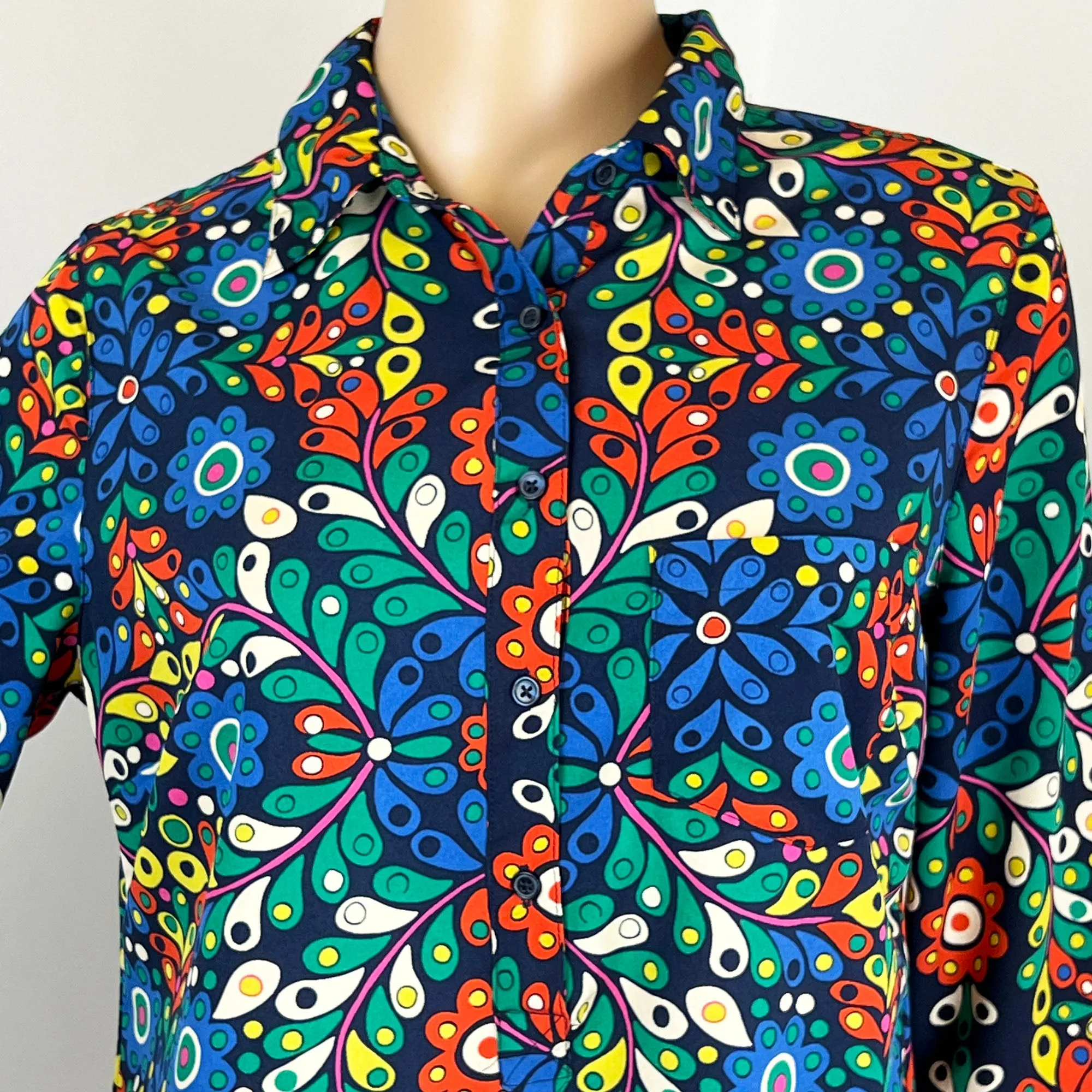 Women's Merona Tunic Top - M - Retro Style Popover Top, Mod Flowers